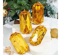 Syhood Lot de 4 bijoux décoratifs en acrylique doré de 14 cm pour sapin de Noël à paillettes - Pierres précieuses à suspendre pour Noël, mariage, fête de vacances (losange)