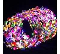 Syhood Lot de 50 couronnes de fleurs lumineuses à LED pour femme, pour réception de mariage, anniversaire, Noël, Mardi Gras, cosplay, fête de princesse (rose)