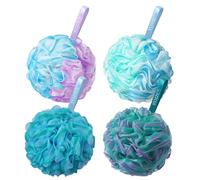 SYHZC Éponge de bain en loofahs 75 g/pièce - Poufs doux extra larges en maille - Pour homme et femme - Nettoyage complet de la mousse - Lot de 4 fleurs - Vert et violet - L