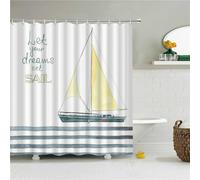 Syiboo Rideau Douche 120x90cm Voilier Blanc Rideau de Douche Anti-moisissure,Grand Rideaux Extérieur Imperméable,Tissu Polyester,Antibactérien,Lavable en Machine,3D Salle de Bain Rideau Décor