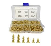SyiXute 1200 Pièces Petites Vis Autotaraudeuses,Petites Vis à Bois M2/M2,5,Autotaraudeuse Tête Plate Croisée Petites Vis 6mm/8mm/10mm pour Fixation et Réparation (Golden)