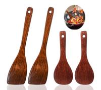 SyiXute 4 Pièces Spatules en Bois Antiadhésive,Spatule de Cuisine Résistant à La Chaleur pour Cuisine,Poêle,Restaurant (33/21 cm)
