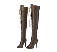 SYJYM Bottes longues au-dessus du genou pour femme Talons souples à lacets Stilettos Jazz Dance Latine Danse Extérieur Sexy Stilettos Booties, marron, 36.5 EU