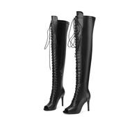 SYJYM Bottes longues au-dessus du genou pour femme Talons souples à lacets Stilettos Jazz Dance Latine Danse Extérieur Sexy Stilettos Booties, Noir , 35.5 EU
