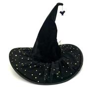 SYJYM Chapeau de sorcière d'Halloween avec bord incurvé en velours froissé gothique voile en maille pour femme Accessoire de costume en tissu
