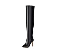 SYJYM Sexy Peep Toe Over The Knee High Boots Femmes Stretch Blanc Noir Talons Longues Nightclub Dance Party Shoes Lady, Noir , 41 EU