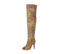 SYJYM Sexy Peep Toe Over The Knee High Boots Femmes Stretch Blanc Noir Talons Longues Nightclub Dance Party Shoes Lady, léopard, 42.5 EU