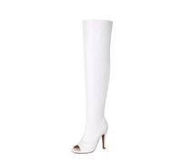 SYJYM Sexy Peep Toe Over The Knee High Boots Femmes Stretch Blanc Noir Talons Longues Nightclub Dance Party Shoes Lady, blanc, 39.5 EU