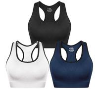Sykooria Brassiere Sport Femme,Brassiere Yoga Brassiere Femme Coussinets Amovibles Élastique Danse sous-vêtements de Sport 341-Noir+Blanc+Bleu Marine XL