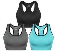 Sykooria Brassiere Sport Femme,Brassiere Yoga Brassiere Femme Coussinets Amovibles Élastique Danse sous-vêtements de Sport 341-Noir+Gris+Bleu XL