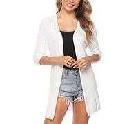 Sykooria Cardigan Femme Bras 3/4 Ample Élégant Couleur Unie Drôle Femmes Gilets, Blanc 3, XXL