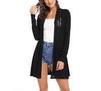 Sykooria Cardigan Longue légere Loose-Fit pour Femme Cardigan confortable en tricot avec briquet, noir, S