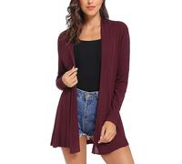 Sykooria Cardigan Longue légere Loose-Fit pour Femme Cardigan confortable en tricot avec briquet, Vin rouge, S