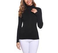 Sykooria FeiPull en Tricot Femme Pullover Manche Longue Slim Fit Pull en Tricot SportCol Roulé Sweater Sweatshirt Noir L