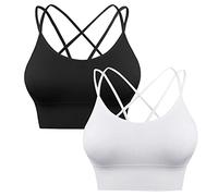 Sykooria Femme Soutien Gorge Sport Brassiere Femme Sport Coussinets Amovibles Soutiens-Gorge sans Armatur Noir+Blanc L