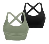 Sykooria Femme Soutien Gorge Sport Brassiere Femme Sport Coussinets Amovibles Soutiens-Gorge sans Armature Vetement Sport Femme Fitness 652-Noir+Vert XL