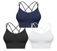 Sykooria Femme Soutien Gorge Sport Brassiere Femme Sport Coussinets Amovibles Soutiens-Gorge sans Armatur Noir+Blanc+Bleu XL
