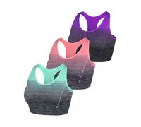Sykooria Femme Soutien Gorge Sport Coussinets Amovibles Élastique Brassière Dégradé de Couleur Sport Yoga, Course à Pied, Danse sous-vêtements de Sport (M, Vert-Violet-Rose)