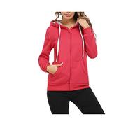 Sykooria Femme Women's Hooded with Zip Sweatshirt, Rouge, XXL EU