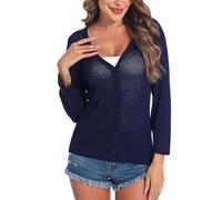 Sykooria Gilet Femme Élégant Cardigan Femme Boléro Bouton Manche 3/4 Cardigan Tricot Ouvert Devant Respirant