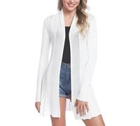 Sykooria Gilet Femme en Coton Long Tricoté Veste Casual à Manches Longue Cardigan Respirant Élégant,L,Blanc 2
