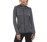 Sykooria Sweat à Capuche Femme Zippé Automne Hiver Chaud Veste Femme de Sport Respirant à Manches Longues Jacket Zippé pour Fitness Running-Gris foncé-L
