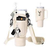 Sykrawki Sac Isotherme Stanley Cup 40oz avec Sangle Réglable - Housse de Protection Accessoires Inclut Poche Téléphone Étui Étanche, Double Paroi Isolation pour Randonnée Camping Voyage Sport（Beige）