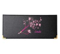 SYL’la Porte-Chéquier en Cui Noir Femme Personnalisé Prénom - Crayon - Format Long Talon Gauche - Idée Cadeau élégante