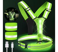 Sylanda Gilet de sécurité LED, avec éclairage LED et 2 bandes réfléchissantes - Jogging - Gilet lumineux élastique réglable - Gilet réfléchissant pour vélo, randonnée ou cyclisme de nuit