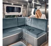 SYLC Housse Coussin Caravane Imperméable Velours, Antidérapant Housse Banquette Camping-Car avec Laçage, Housse De Coussin De Canapé Extensible (Grey Blue,W 100-130 cm, D 45-55 cm)
