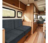 SYLC Housse De Coussin Caravane Velours Gaufré, Housse Banquette Camping-Car avec 4 Liens, Housse De Coussin Extensible Canapé Dinette Mobil Home (Greyblue,Width 99-127, Depth 31-45)