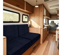 SYLC Housse De Coussin Caravane Velours Gaufré, Housse Banquette Camping-Car avec 4 Liens, Housse De Coussin Extensible Canapé Dinette Mobil Home (Darkblue,Width 99-127, Depth 31-45)