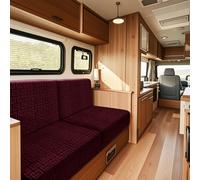 SYLC Housse De Coussin Caravane Velours Gaufré, Housse Banquette Camping-Car avec 4 Liens, Housse De Coussin Extensible Canapé Dinette Mobil Home (WineRed,Width 99-127, Depth 31-45)