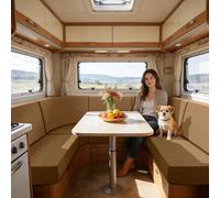 SYLC Housse De Coussin De Siège De Caravane, Jacquard Housse Banquette Camping Car avec 2 Courroies, Housse De Coussin De Canapé Extensible Bench (Camel,W 70-95 cm, D 40-65 cm)