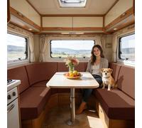 SYLC Housse De Coussin De Siège De Caravane, Jacquard Housse Banquette Camping Car avec 2 Courroies, Housse De Coussin De Canapé Extensible Bench (Rust Red,Corner Seat)