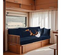 SYLC Imperméable Housse Coussin Caravane, Antidérapant Housse Banquette Camping-Car avec Laçage, Housse De Coussin De Canapé Extensible (Dark Blue,W 165-200 cm, D 65-95 cm)