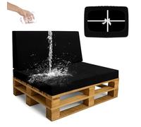 SYLC Impermeable Housse Coussin Palette Exterieur, Housse Assise Salon De Jardin Élastique avec 4 Cordon Dattache, Housses pour Meubles en Palettes Europe (Black,2 PCS(1 Seat+1 Back))