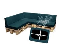 SYLC Impermeable Housse Coussin Palette Exterieur, Housse Assise Salon De Jardin Élastique avec 4 Cordon Dattache, Housses pour Meubles en Palettes Europe (Teal,7 PCS(3 Seats+4 Backs))
