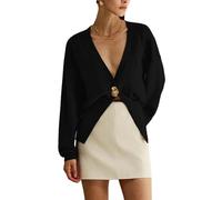 SYLDMKJ Cardigan Bouton À Manches Longues Cardigan De Cardigan Profonde V Couche Slim Slim Fit Tricot-Noir-L