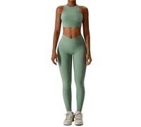 SYLDMKJ Pantalon Jogging Femme Yoga Set Women Workout Set Sportswear Gym Vêtements Fitness Sports Bra-Basil Green_C-S