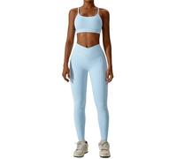 SYLDMKJ Pantalon Jogging Femme Yoga Set Women Workout Set Sportswear Gym Vêtements Fitness Sports Bra-Sky Blue_A-S