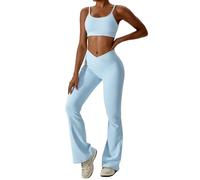 SYLDMKJ Pantalon Jogging Femme Yoga Set Women Workout Set Sportswear Gym Vêtements Fitness Sports Bra-Ciel Bleu-S