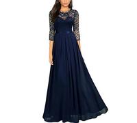 SYLDMKJ Robe Mariage Invitée Femme Robe De Soirée en Dentelle Élégante Robe Sexy Maxi Robe De Mariage Robes De Nuit-Bleu Profond-XXL