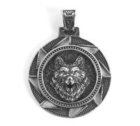 Sylen Collier médaillon loup sorcière, collier pièce en acier titane oxydé, pour le quotidien, les fêtes et le style motard