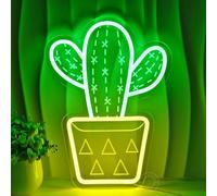 SYLHOME Panneau lumineux néon LED en forme de cactus - Décoration murale - Décoration murale - Pour chambre d'enfant, chambre à coucher, cuisine, bar, anniversaire, Noël, fête - USB - 35 x 26 cm