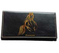 Syl'la Compagnon Tout-en-Un Porte chéquier en Simili Cuir Personnalisé Cheval Orange avec prénom