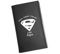 Syl'la - Etui Carte Grise Porte-papiers Voiture Cuir Noir pour Homme et Femme - Personnalisé Super Papa