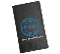 Syl'la - Etui Carte Grise Porte-papiers Voiture Cuir Noir pour Homme et Femme - Top Secret Personnalisé avec Prénom