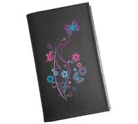 Syl'la - Etui Carte Grise Porte-papiers Voiture Permis Cuir Noir pour Femme - Personnalisé Floral