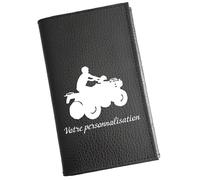 Syl'la - Etui Carte Grise Porte-papiers Voiture Permis en Cuir Noir - Quad Personnalisé avec Votre Prénom - pour Homme ou Femme
